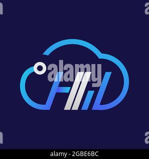 logo or icon cloud with letter HW on dark background,vector graphic Stock Vector