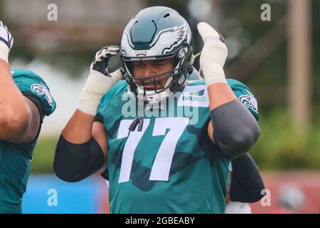 Philadelphia Eagles offensive tackle Andre Dillard (77) in action against  the New England Patriots during an NFL football game, Sunday, Nov. 17,  2019, in Philadelphia. The Patriots defeated the Eagles 17-10. (Brad