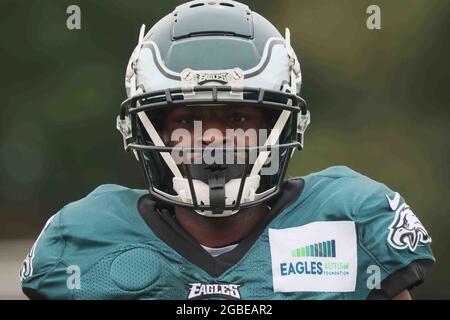 Philadelphia, Pennsylvania, USA. 17th Aug, 2021. NFL wide receiver GREG WARD,  JR, of the Philadelphia Eagles, pauses for a moment, before a joint  practice session between the Eagles and the New England