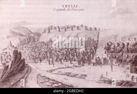 Tiflis city (Tbilisi). Engraving from 1717. Stock Photo