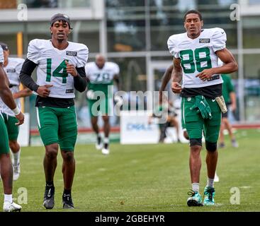 East Rutherford, New Jersey, USA: November 3, 2021, New York Jets wide  receiver Keelan Cole (88) is tackled by Cincinnati Bengals free safety  Jessie Bates (30) at MetLife Stadium in East Rutherford