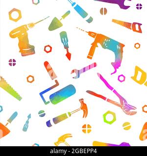 Doodle style mechanic, carpenter or handyman tool background - seamless and ready to be tiled in vector format. Stock Vector