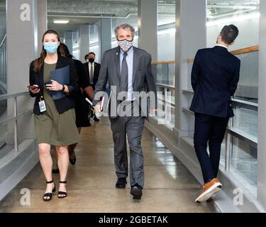 Washington, United States. 03rd Aug, 2021. U.S. Senator Sherrod Brown (D-OH) walks near the Senate Subway. Credit: SOPA Images Limited/Alamy Live News Stock Photo