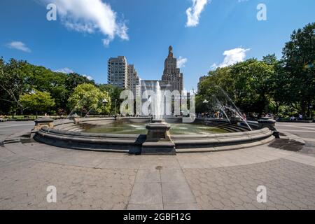 New York, NY - USA - July 30, 2011: view of Washington Square Park, is a public park in the Greenwich Village neighborhood of Lower Manhattan. Stock Photo