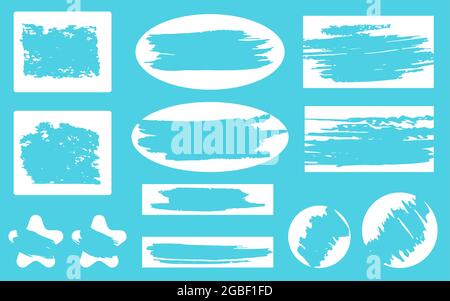 Scratch card game win shape set icons isolated on blue background. Vector objects star, heart, rectangle, square, oval, circle grunge brush stroke texture. Lottery lucky lose winning ticket. Stock Vector