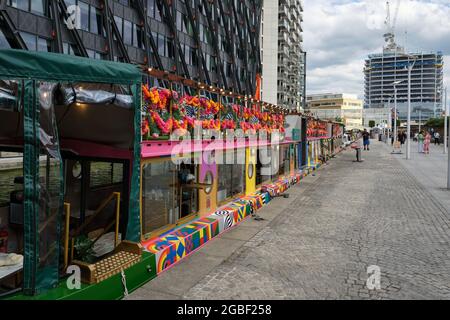 Darcie and May Green floating barge restaurant at Paddington Basin redevelopment. Stock Photo