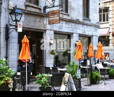 Montreal, Canada - July 31, 2021: The Vieux-Port (Old Port) Steakhouse on Rue Saint-Paul E in old Montreal. Stock Photo