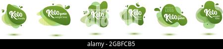 Keto frendly badge set. Green amoeba design of sticker for keto diet menu, poster, flyer Stock Vector