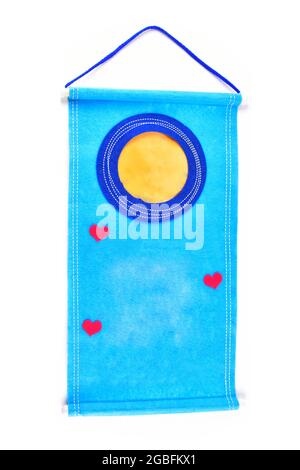 Blank Sky Blue Scroll Isolated on White Background with Clipping Path, Empty Love Letter Stock Photo