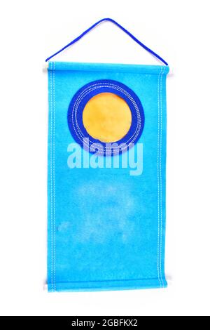 Blank Sky Blue Scroll for Text Isolated on White Background with Clipping Path Stock Photo