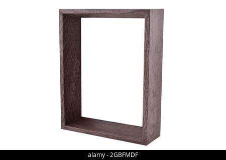 Side View Of Empty Wooden Picture Frame Isolated On White Background With Clipping Path Stock Photo