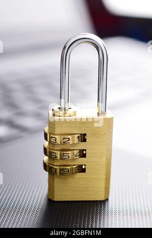 padlock on keyboard, virus concept. Stock Photo