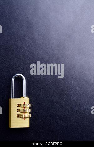 padlock on black textured background , safety protection concept Stock Photo