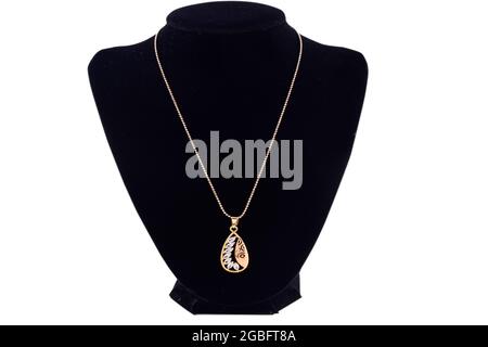 Gold Pendant Chain On Mannequin Isolated On White Background With Clipping Path Stock Photo