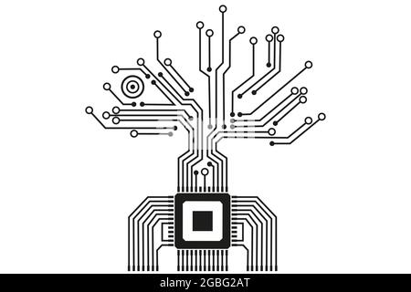 Circuit board electronic tree shape. Electronic vector elements for cyber design. Stock Vector