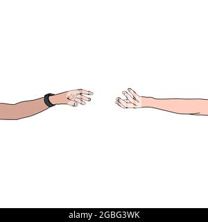 Illustration of the hands of two people reaching out to each other Stock Photo
