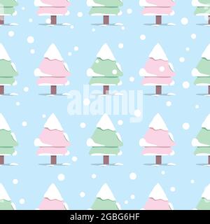 Cute of Spruce trees or Christmas tree with snow, pastel colour, vector seamless pattern. The concept for Christmas and winter Design season. Graphic Stock Photo