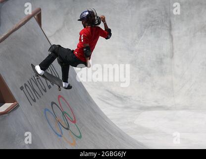 Tokyo, Japan. 4th Aug, 2021. Yosozumi Sakura of Japan competes during women's park final of skateboarding at the Tokyo 2020 Olympic Games in Tokyo, Japan, Aug. 4, 2021. Credit: Cao Can/Xinhua/Alamy Live News Stock Photo