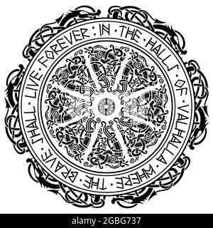 Ancient Scandinavian ornament, shield Viking and Scandinavian runes Stock Vector