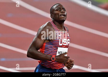 Tokyo, Japan. 03rd Aug, 2021. Athletics. Olympic stadium. 10-1 Kasumigaokamachi. Shinjuku-ku. Tokyo. Grant Holloway (USA) in the 3rd heat of the 110m hurdles. Credit Garry Bowden/Sport in Pictures/Alamy live news Credit: Sport In Pictures/Alamy Live News Stock Photo