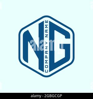 Blue Letter NG in hexagon shape isolated on cyan color background. Polygonal Monogram, Intial, Alphabet logo design template. Stock Vector