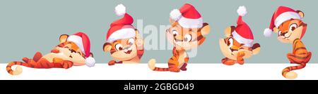 New Year tiger in Santa hat, 2022 chinese zodiac Stock Vector