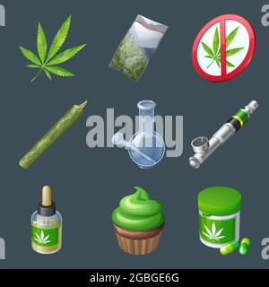 Set of cannabis production and equipment icons Stock Vector