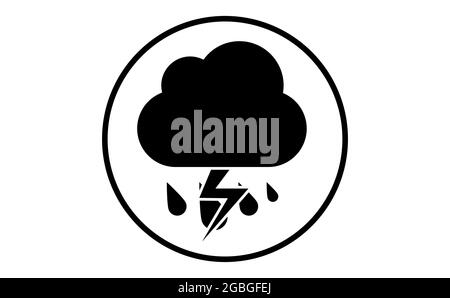 Weather icon of cloud with lightnings and raindrops, vector illustration. Sticky symbol of forecast. Meteorological infographics sign. Web icon vector Stock Vector