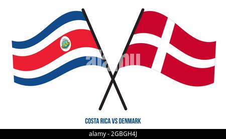 Costa Rica and Denmark Flags Crossed And Waving Flat Style. Official Proportion. Correct Colors. Stock Photo