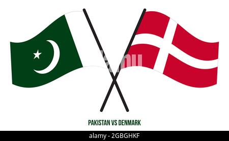 Denmark Flag And Pakistan Flag Waving Together On Blue Sky Two Country 