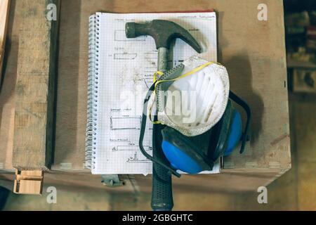Work tools of designer carpenter Stock Photo
