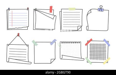 Doodle hand drawn memo notes and reminders vector illustration set ...