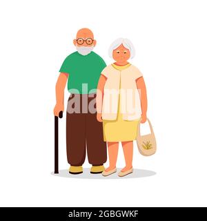 Elderly couple, husband and wife couple in old age. Vector cartoon characters. Flat illustration Stock Vector