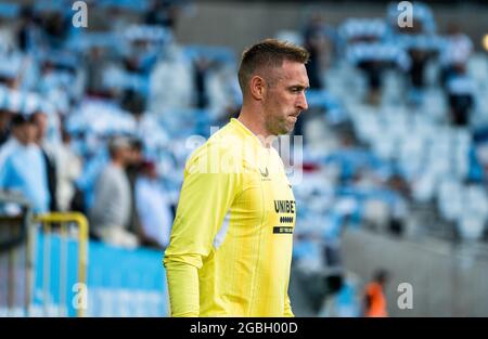 Malmo, Sweden. 03rd Aug, 2021. Goalkeeper Allan McGregor (1) of Rangers FC enters the pitch for the Champions League qualification match between Malmö FF and Rangers FC at Eleda Stadion in Malmö. (Photo Credit: Gonzales Photo/Alamy Live News Stock Photo