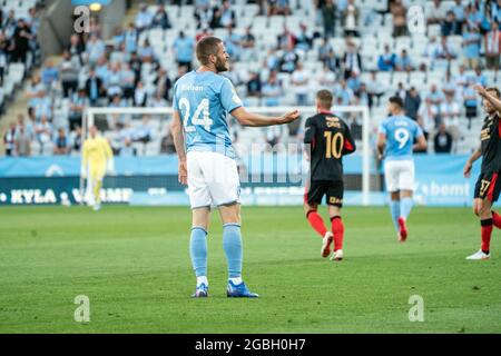 Malmo, Sweden. 03rd Aug, 2021. Lasse Nielsen (24) of Malmö FF seen during the Champions League qualification match between Malmö FF and Rangers FC at Eleda Stadion in Malmö. (Photo Credit: Gonzales Photo/Alamy Live News Stock Photo