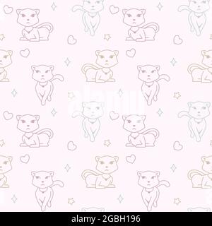 Beautiful Cat Seamless Pattern Texture Background Wrapping Ornament Stock Vector