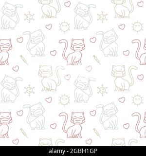 Cat Face Mask Health Vaccine Seamless Pattern Texture Background Wrapping Stock Vector