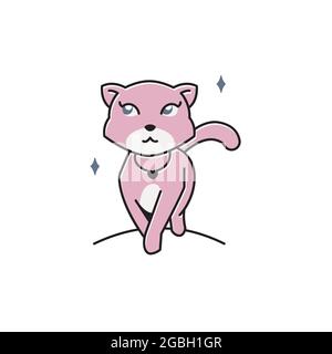 Cute Beautiful Girl Cat Walking Sparkling Flat Cartoon Illustration Stock Vector
