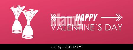 Wide pink banner of Happy Valentine's Day. Bright advertising flyer with the inscription. For website design, email newsletters, greeting signs. Stock Vector