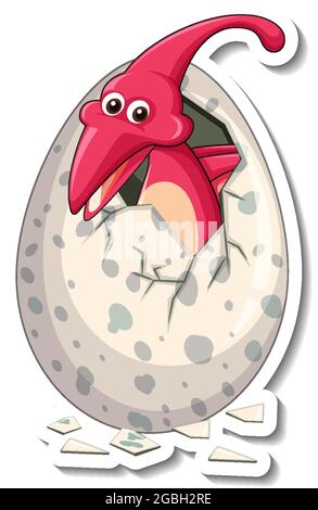 A sticker template with baby dinosaur hatching from an egg illustration Stock Vector