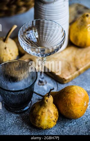Rustic autumnal table setting with pumpkins for Thanksgiving Stock Photo