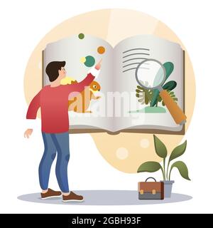 Biology. Isolated flat style colored illustration. School lessons. Environment. Stock Vector