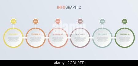 Vintage colors diagram, infographic template. Timeline with 6 steps. Circle workflow process for business. Vector design. Stock Vector