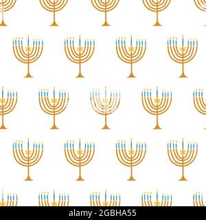 Menorah seamless vector pattern. Jewish holiday Hanukkah repeating background. Hanukkah backdrop for gift wrap, wrapping, greeting card and graphic Stock Vector
