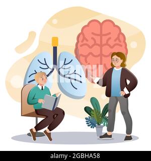 Anatomy. Isolated flat style colored illustration. School lessons. Training anatomy of man. Stock Vector