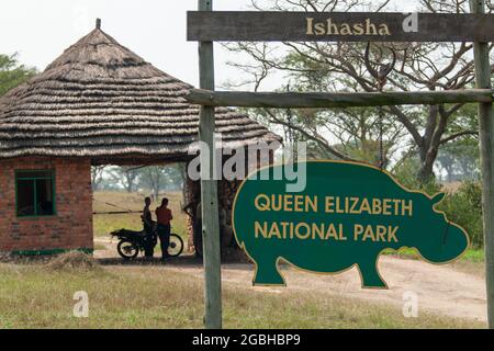 Queen Elizabeth Park, uganda - august 2008 - main gate of the park Stock Photo