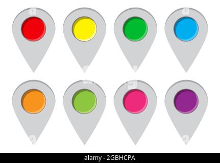 Set of map pointers icons with soft shadow in flat style. Stock Vector
