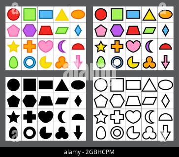 Basic shape collection. Geometric flat simple symbols template. Vector big set isolated on white background. Stock Vector