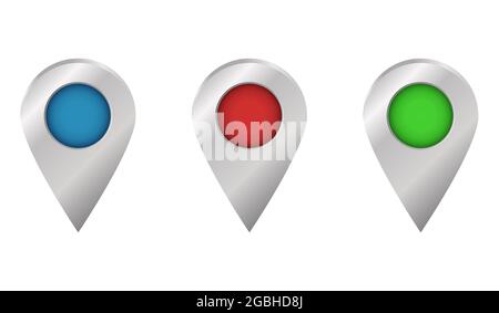 Set of round 3D map pointers Stock Vector