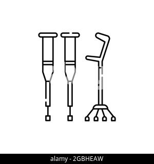 Crutches olor line icon. Pictogram for web page, mobile app, promo. UI UX GUI design element. Editable stroke. Stock Vector
